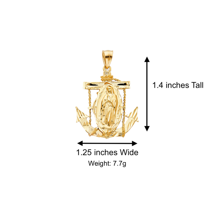 14k Gold Virgin Mary Necklace - Anchor Virgin Mary Gold Pendant - Solid Chain - LE1232