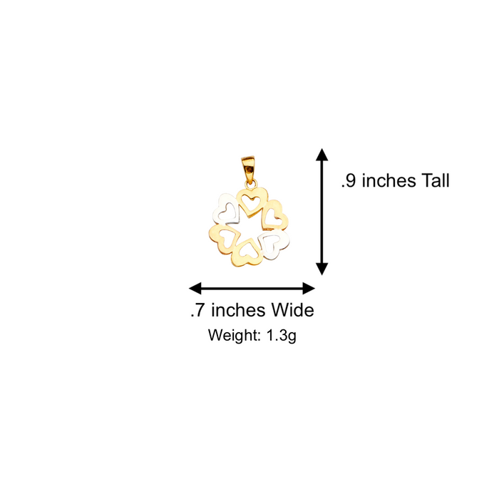 14k Gold Heart Necklace - Two Tone Six Gold Hearts Pendant - Solid Chain - LE2386