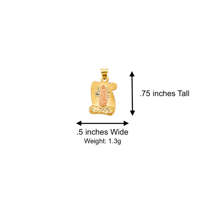 14k Gold Virgin Mary Necklace - Diamond Cut Scroll Virgin Mary Gold Pendant - Solid Chain - LE2895