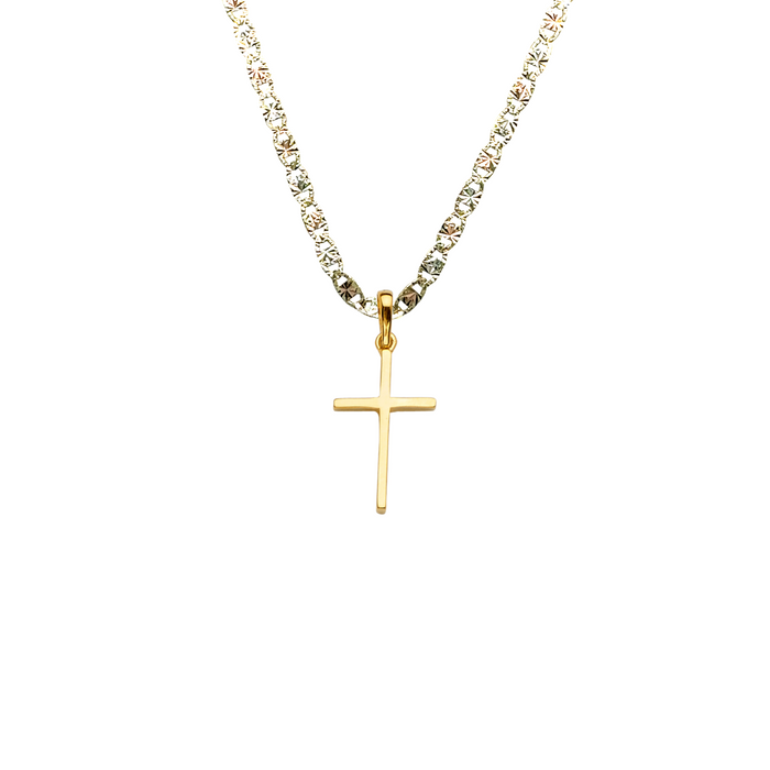 14k Gold Cross Necklace - Simple Gold Cross - Solid Chain - LE2220