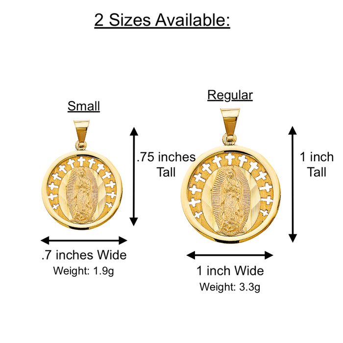 14k Gold Virgin Mary Necklace - High Polish Round Bezel Virgin Mary Gold Pendant - Solid Chain - LE3061