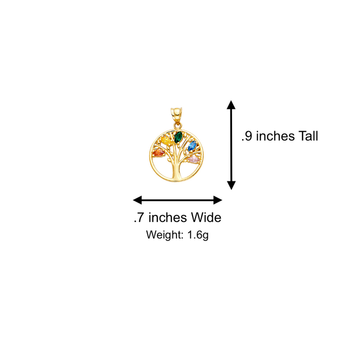 14k Gold Mom Necklace - Family Tree of Life Colored Gemstone Gold Pendant - Solid Chain - LE2541