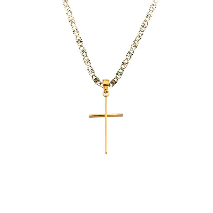 14k Gold Cross Necklace - Simple Thin Gold Cross - Solid Chain - LE2739