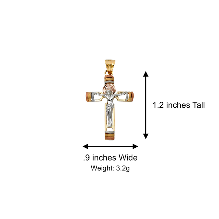 14k Gold Cross Necklace - Tri Tone Gold Crucifix - Solid Chain - LE0956