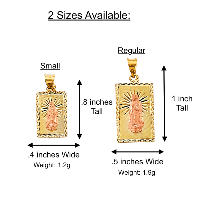 14k Gold Virgin Mary Necklace - Diamond Cut Rectangle Virgin Mary Gold Pendant - Solid Chain - LE2900