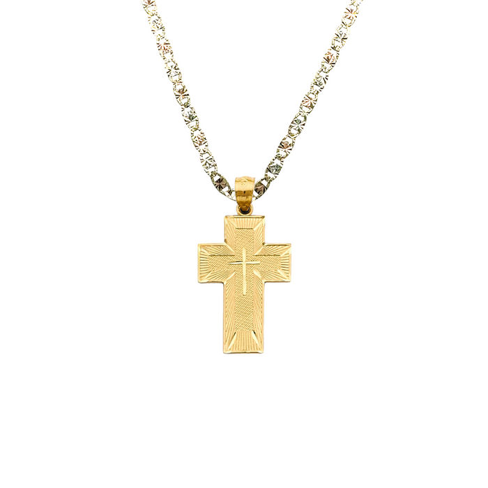14k Gold Cross Necklace - Lords Prayer Double Sided Gold Cross - Solid Chain - LE2957