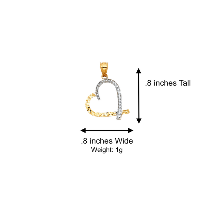 14k Gold Heart Necklace - Two Tone Gold Heart Pendant - Solid Chain - LE0435