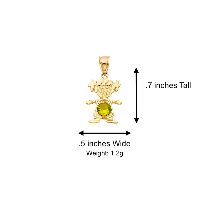 14k Gold Birthstone Necklace - August Girl Daughter Niña Gemstone Gold Pendant - Solid Chain - LE066008