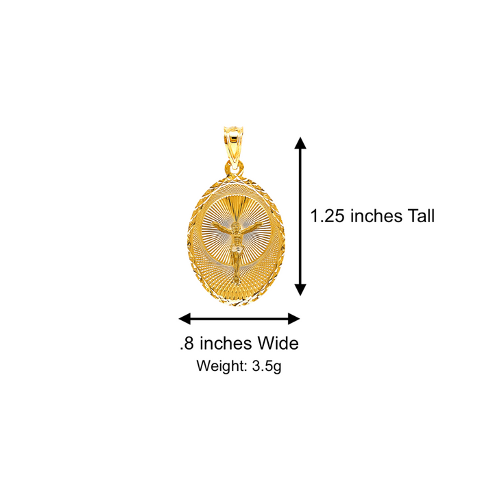 14k Gold Jesus Necklace - Diamond Cut Oval Jesus Gold Pendant - Solid Chain - LE2884