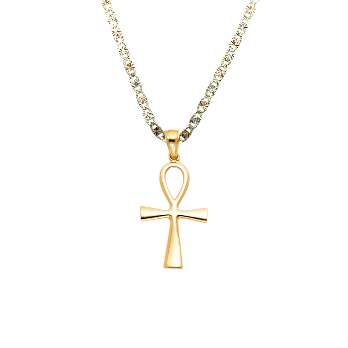 14k Gold Cross Necklace - Egyptian Ankh Gold Cross - Solid Chain - LE0922