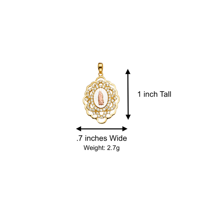 14k Gold Virgin Mary Necklace - Gemstone Fancy Virgin Mary Gold Pendant - Solid Chain - LE2288