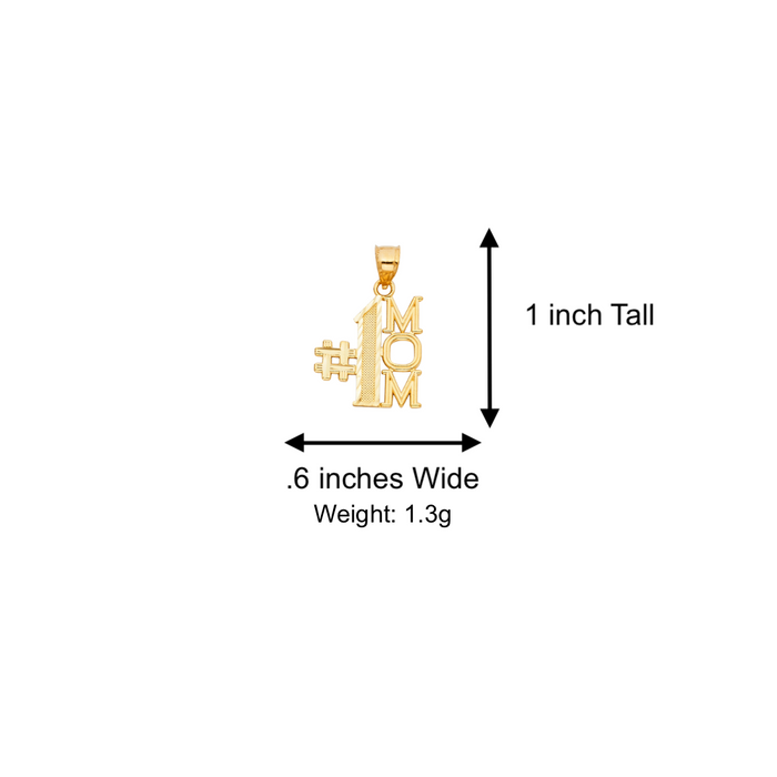 14k Gold Mom Necklace - #1 Mom Gold Pendant - Solid Chain - LE1835