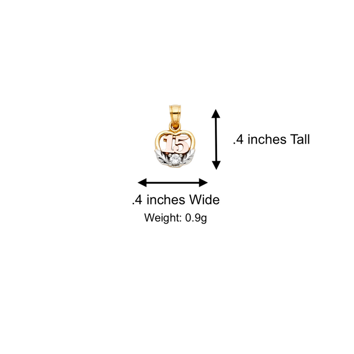 14k Quince Gold Necklace - Tri Tone Gemstone 15 Gold Pendant - Solid Chain - LE0368