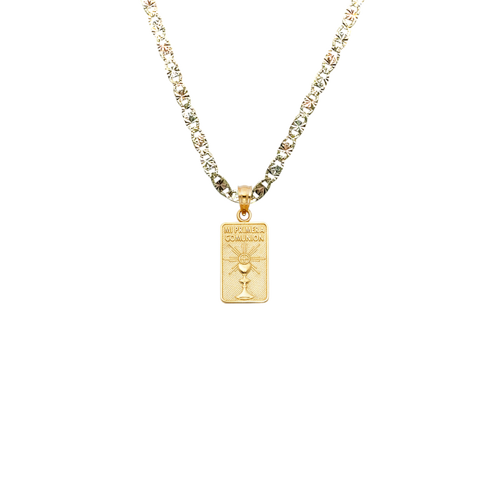 14k Gold First Communion Necklace - Mi Primera Comunion Gold Pendant - Solid Chain - LE0251