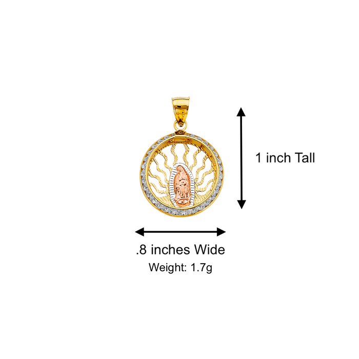 14k Gold Virgin Mary Necklace - Tri Tone Gemstone Virgin Mary Gold Pendant - Solid Chain - LE2723