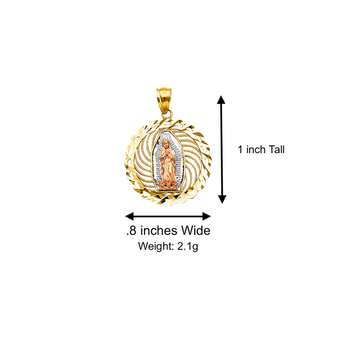14k Gold Virgin Mary Necklace - Tri Tone Round Filigrano Virgin Mary Gold Pendant - Solid Chain - LE2813
