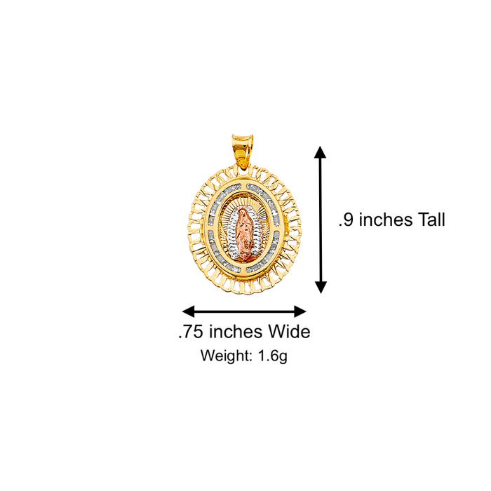 14k Gold Virgin Mary Necklace - Oval Gemstone Virgin Mary Gold Pendant - Solid Chain - LE2724