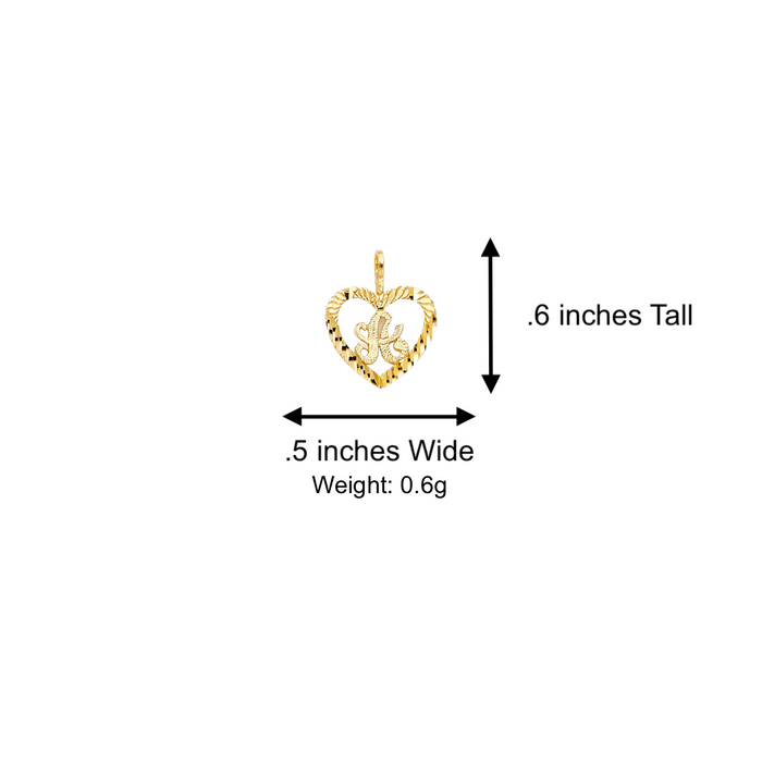 14k Gold Initial Necklace - Diamond Cut Cursive Heart Initial Gold Pendant - Solid Valentino Chain - LE2054VC