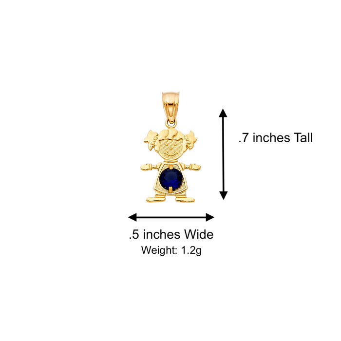 14k Gold Birthstone Necklace - September Girl Daughter Niña Gemstone Gold Pendant - Solid Chain - LE066009