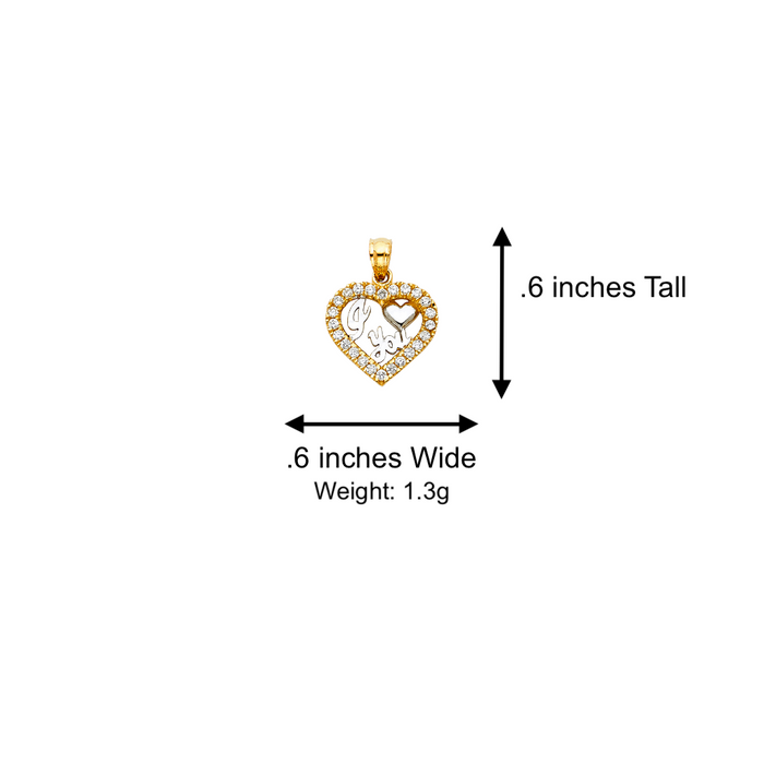 14k Gold Heart Necklace - Two Tone I Love You Gemstone Gold Heart Pendant - Solid Chain - LE1817