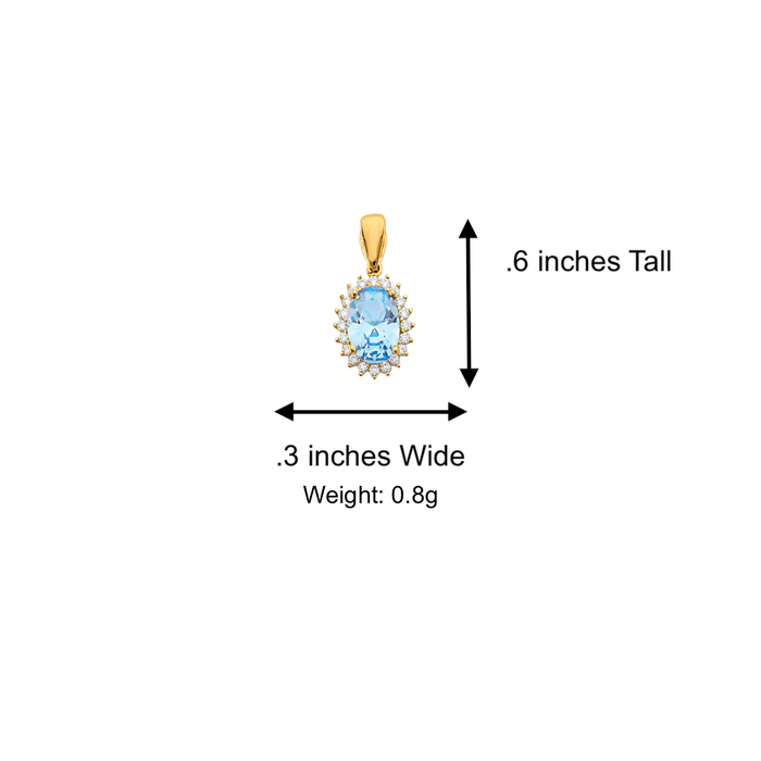 14k Gold Birthstone Necklace - March Oval Gemstone Gold Pendant - Solid Chain - LE303703