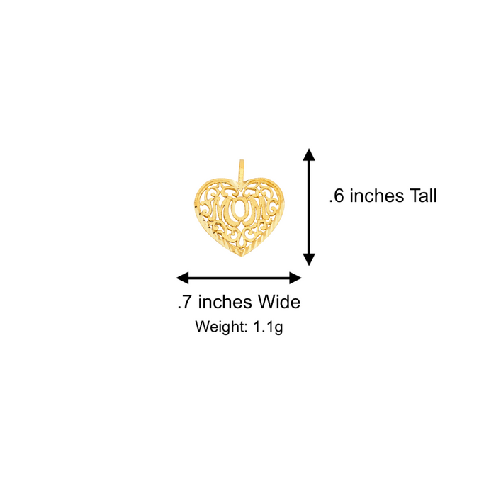 14k Gold Mom Necklace - Fancy Mom Heart Gold Pendant - Solid Chain - LE1831