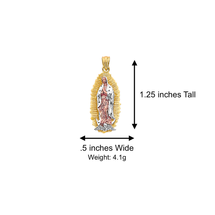 14k Gold Virgin Mary Necklace - Tri Tone Virgin Mary Gold Pendant - Solid Chain - LE3178