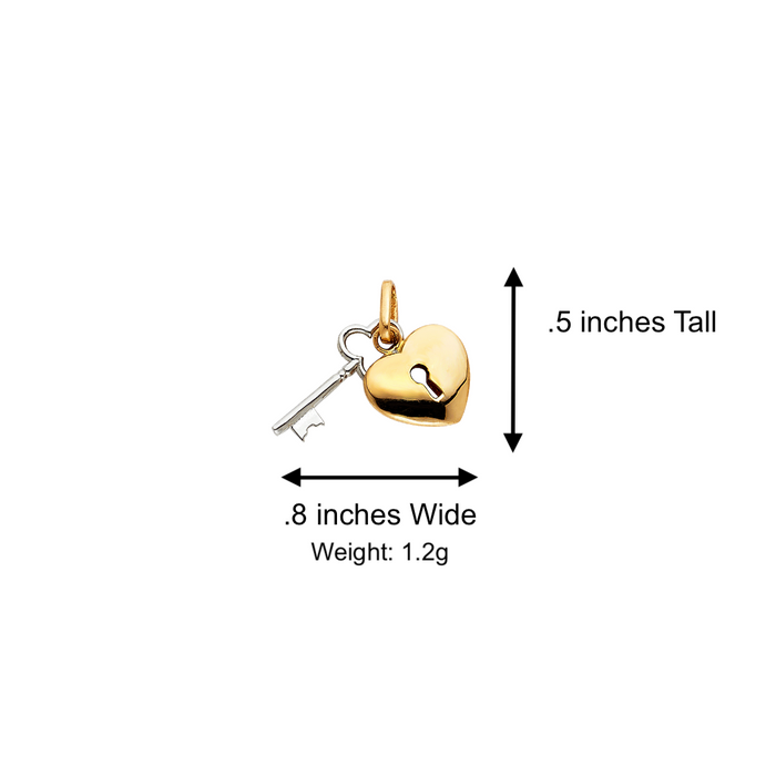 14k Gold Heart Necklace - Key Heart Gold Pendant - Solid Chain - LE0451
