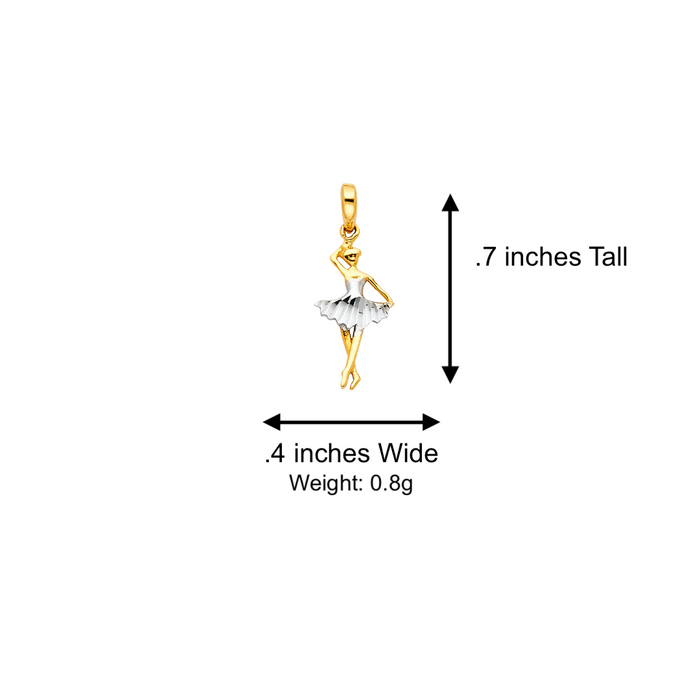 14k Quince Gold Necklace - Two Tone Dancing Quinceanera Gold Pendant - Solid Chain - LE0772