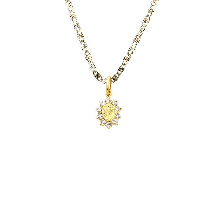 14k Gold Virgin Mary Necklace - Gemstone Dainty Virgin Mary Gold Pendant - Solid Chain - LE0717