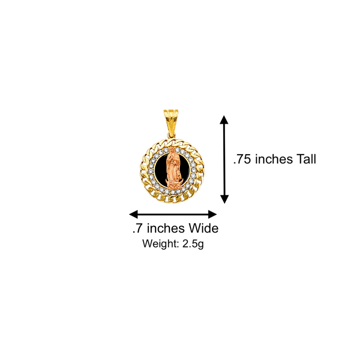 14k Gold Virgin Mary Necklace - Cuban Link Gemstone Bezel Virgin Mary Gold Pendant - Solid Chain - LE2815