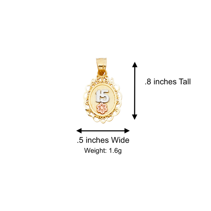 14k Quince Gold Necklace - Tri Tone Flower 15 Gold Pendant - Solid Chain - LE0371