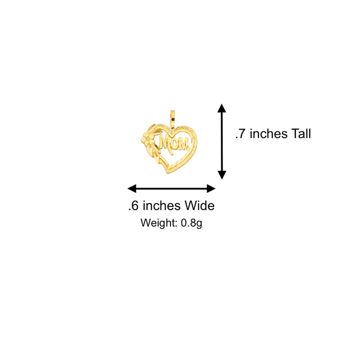 14k Gold Mom Necklace - Diamond Cut Flower Heart Mom Gold Pendant - Solid Chain - LE1838