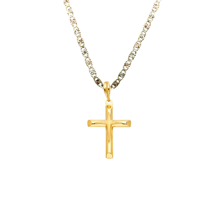 14k Gold Cross Necklace - Gold Cross - Solid Chain - LE0890