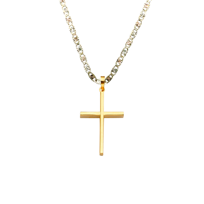 14k Gold Cross Necklace - Simple Gold Cross - Solid Chain - LE2218