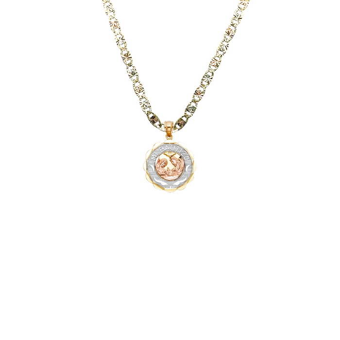 14k Gold Baptism Necklace - Two Tone Mi Bautizo Baptism Gold Pendant - Solid Chain - LE0248