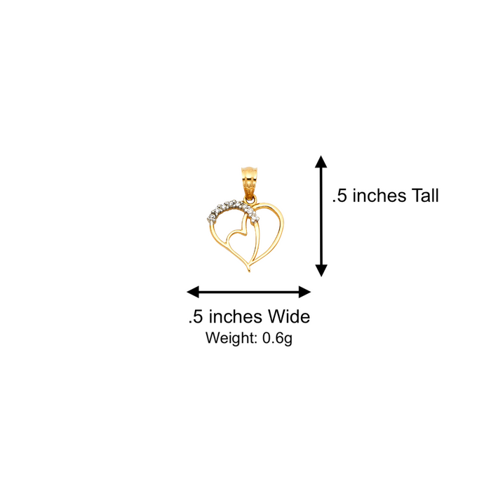 14k Gold Heart Necklace -  Double Gemstone Gold Heart Pendant - Solid Chain - LE1777
