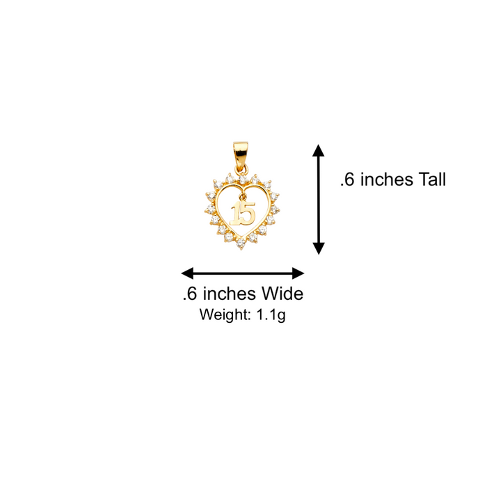 14k Quince Gold Necklace - Gemstone Heart 15 Gold Pendant - Solid Chain - LE0720