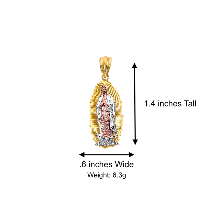 14k Gold Virgin Mary Necklace - Large Tri Tone Virgin Mary Gold Pendant - Solid Chain - LE3177