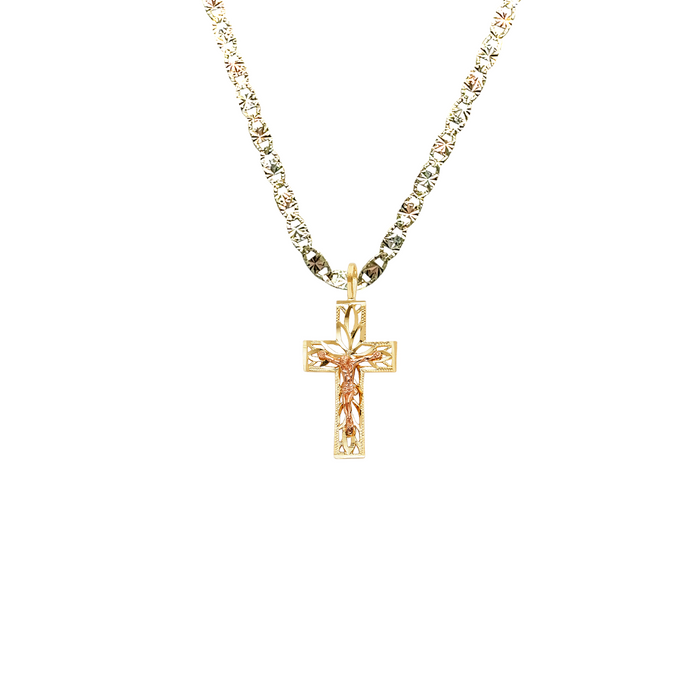 14k Gold Cross Necklace - Rose Gold Crucifix - Solid Chain - LE0980
