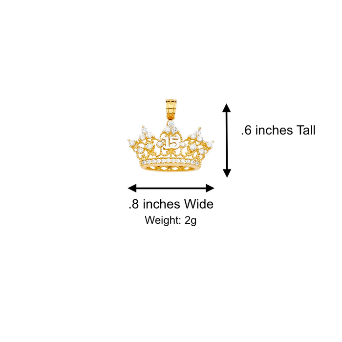 14k Quince Gold Necklace - Gemstone Crown 15 Gold Pendant - Solid Chain - LE2145