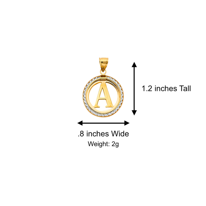 14k Gold Initial Necklace - Round Gemstone Initial Gold Pendant - LE3242P