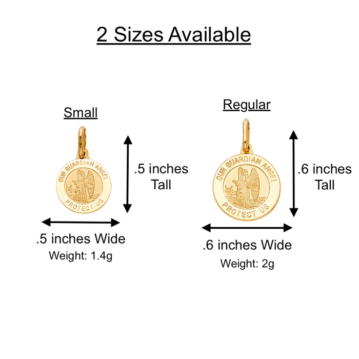 14k Gold Saint Michael Pendant - Round High Polish Gold Pendant - Solid Chain - LE0283