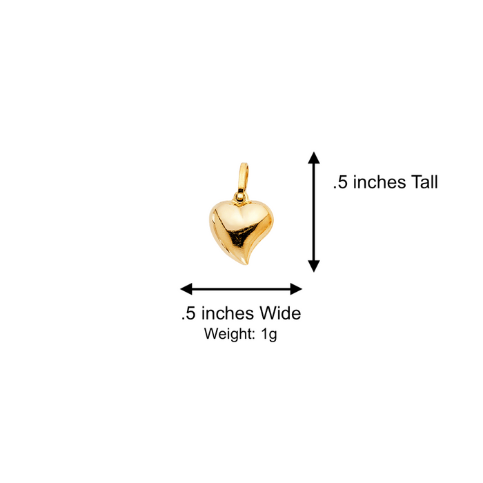 14k Gold Heart Necklace - High Polish Heart Gold Pendant - Solid Chain - LE0449