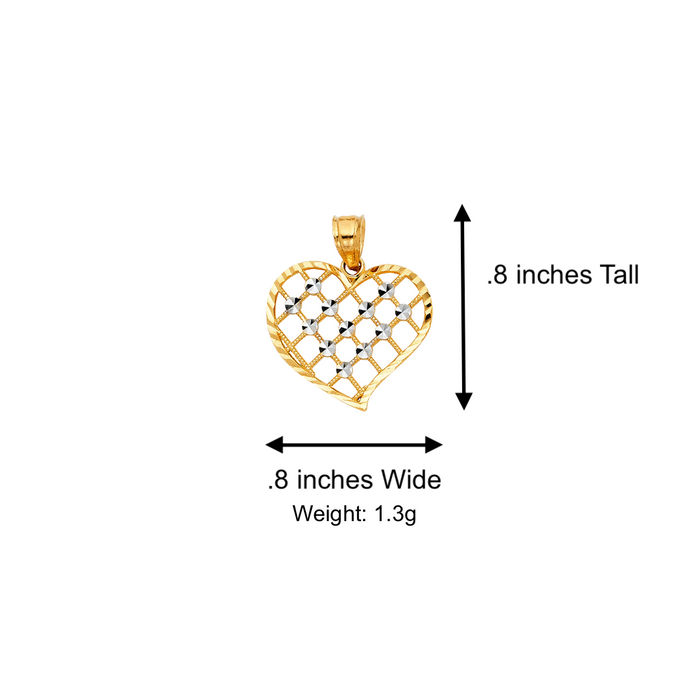 14k Gold Heart Necklace - Two Tone Gold Heart Pendant - Solid Chain - LE0426