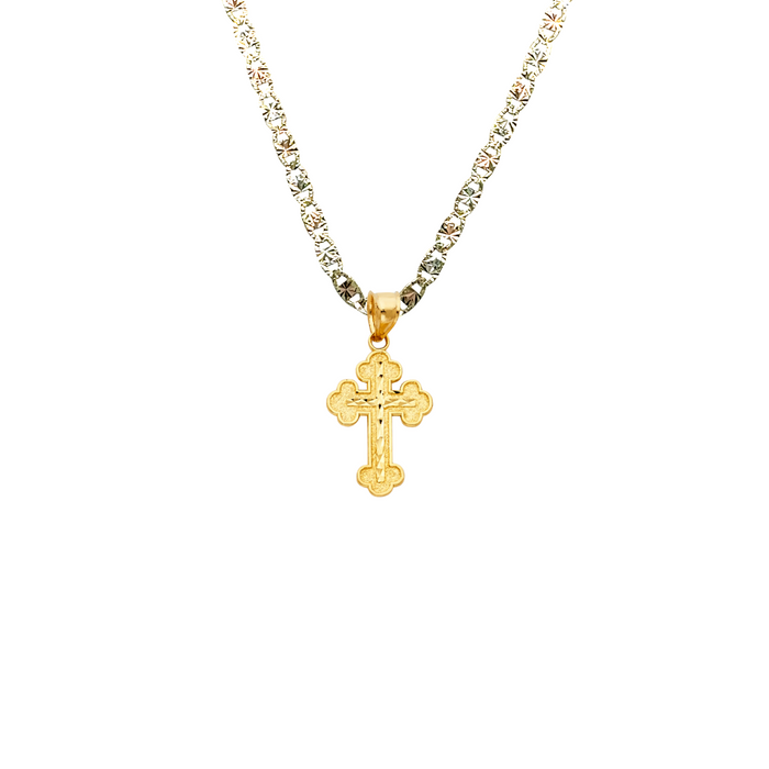 14k Gold Cross Necklace - Diamond Cut Gold Cross - Solid Chain - LE0130