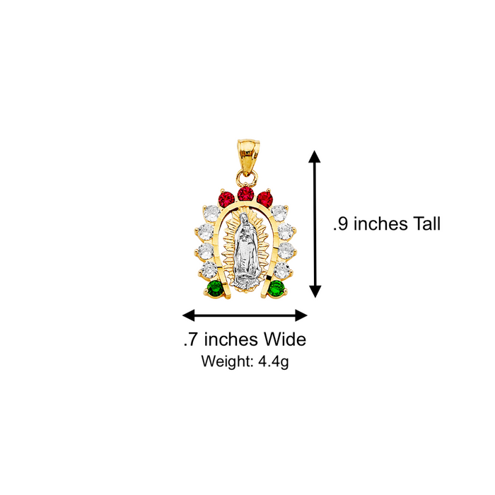 14k Gold Virgin Mary Necklace - Colored Gemstone Horseshoe Virgin Mary Gold Pendant - Solid Chain - LE2950