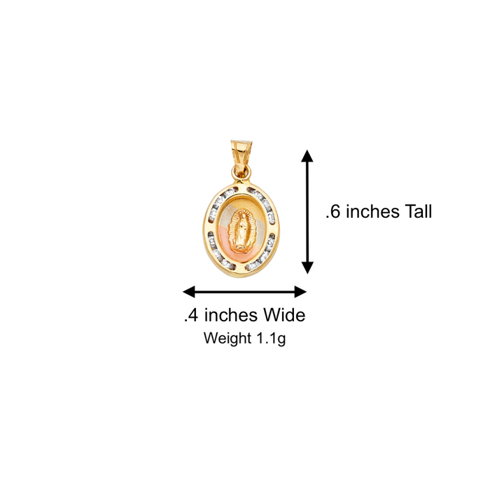 14k Gold Virgin Mary Necklace - Two Tone Gemstone Virgin Mary Gold Pendant - Solid Chain - LE0198