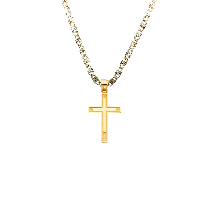 14k Gold Cross Necklace - Layered Gold Cross - Solid Chain - LE0129