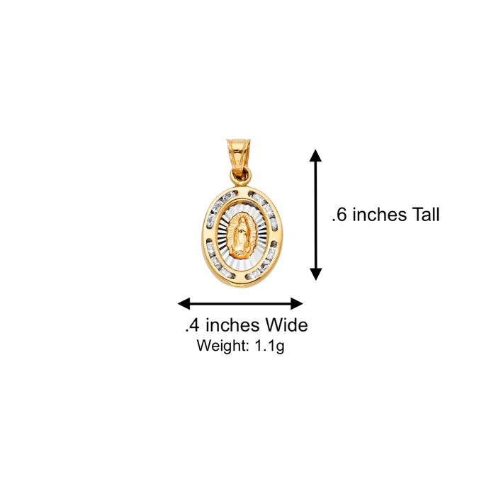 14k Gold Virgin Mary Necklace - Two Tone Gemstone Virgin Mary Gold Pendant - Solid Chain - LE0199